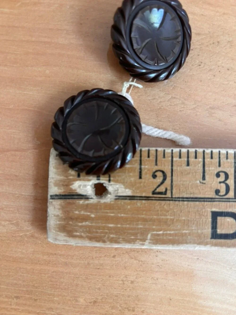 Antique Chunky Thick Carved Chocolate Brown SUNFLOWER Bakelite? Coat Buttons